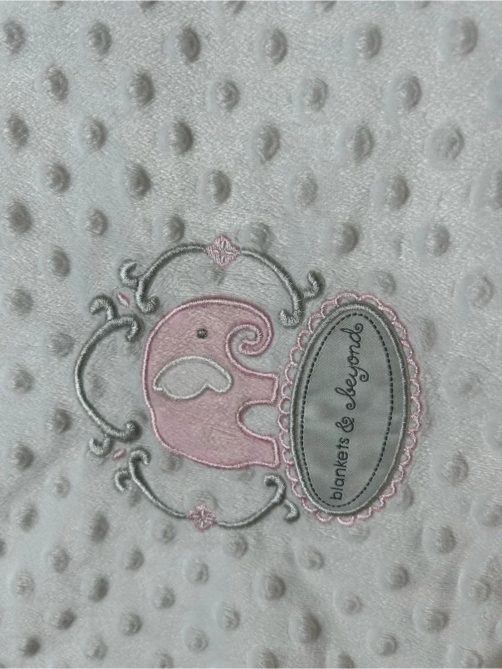 Blankets & Beyond Pink Elephant Baby Blanket White Minky Dot Bumps Gray Floral
